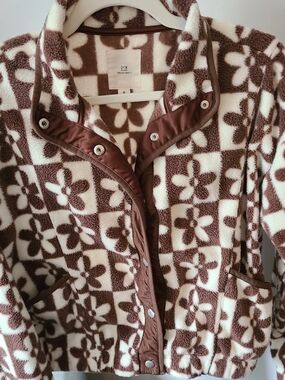 Thread & Supply Brown and Cream Floral Check Snap Button Jacket w/ Pockets